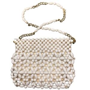 Vintage 60s White Beaded Small Purse British Hong Kong
